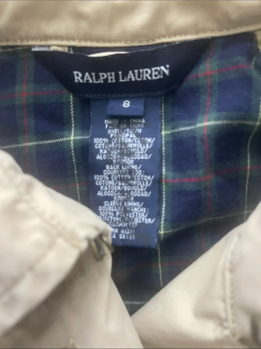 Ralph Lauren Girls Size 8 Beige Double-Breasted Trench Coat with Belt